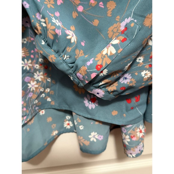 NYDJ Womens Plus Size 3X Teal Floral V-Neck 3/4 Sleeve Tunic Blouse‎ cottagecore - Picture 10 of 16